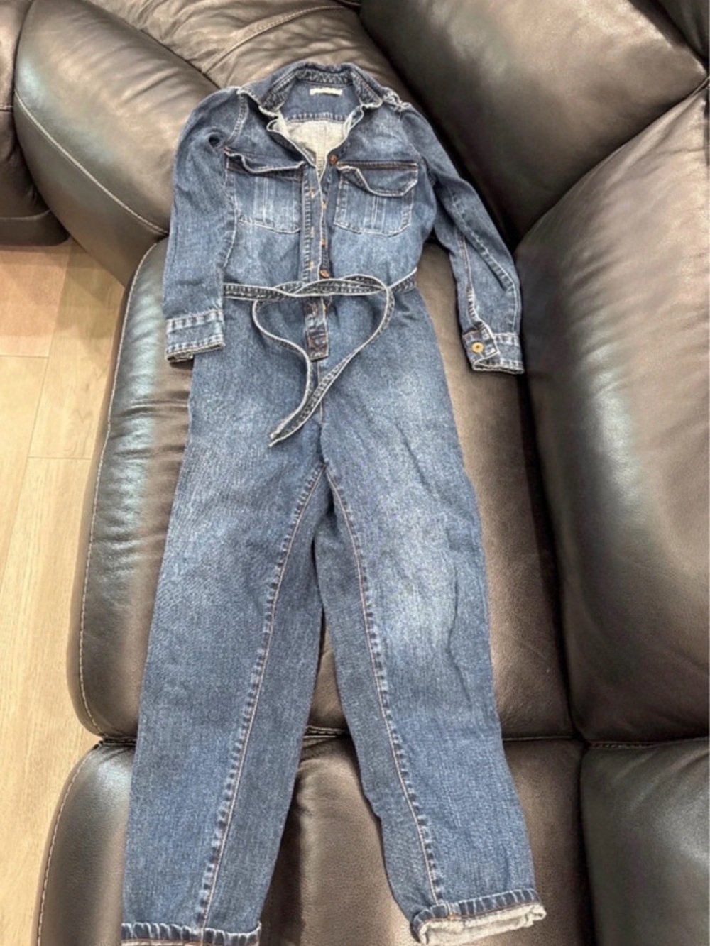Mango Denim Jumpsuit in Blue with Belt